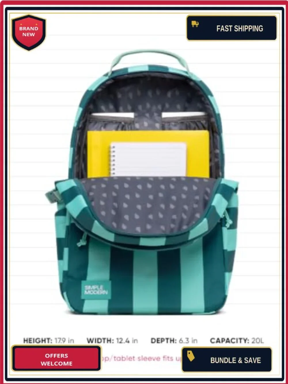 20L Laptop Backpack for School Kids Teens Cordura Polyester Daypack